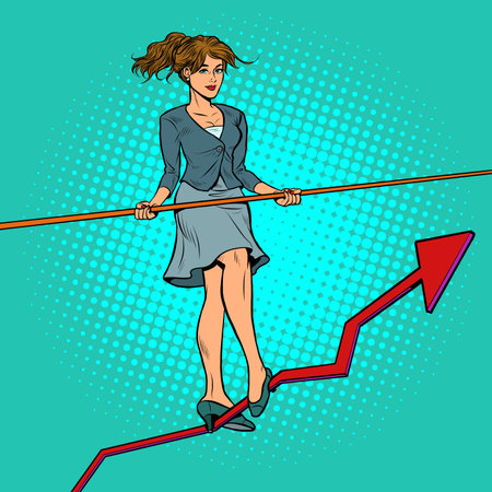 Businesswoman acrobat goes on a growth schedule. Sales Businessのイラスト素材