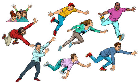 Set of beautiful young people. Casual clothing, emotional posesのイラスト素材