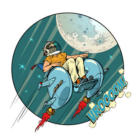 Wheelchair user cosmonaut flying in space, disability and health. Science fiction and the Futureのイラスト素材