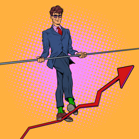 Businessman and sales growth charts. A man like an acrobat. Economics and Financeのイラスト素材