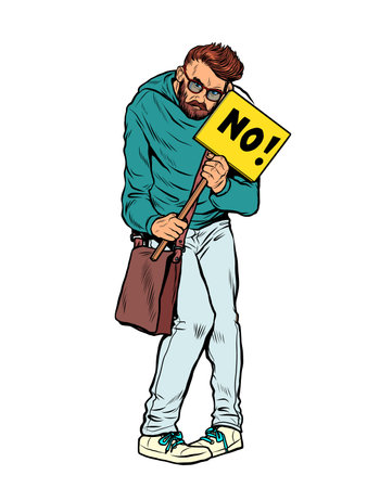 Protesting man with no poster. Hipster intellectual at a political actionのイラスト素材