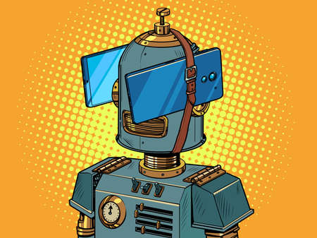 Robot in virtual reality glasses. Smartphones instead of eyesのイラスト素材