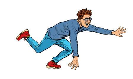 A young man runs and falls. The guy stumbledのイラスト素材