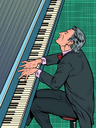 Male musician plays the piano. Jazz or classical music, concertのイラスト素材