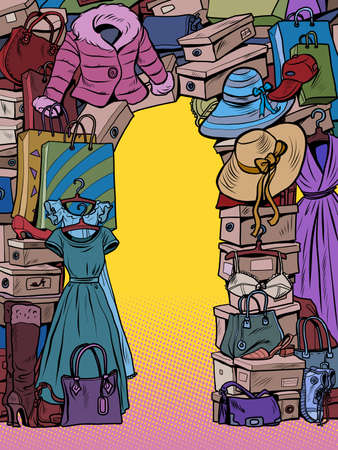women clothing, garbage Beauty and shopping. Household junkのイラスト素材