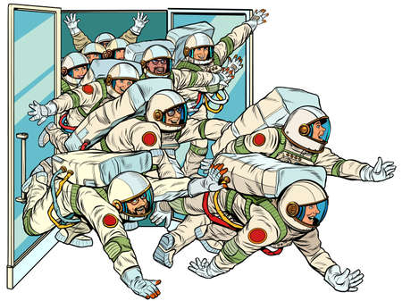 Astronauts run out of the spacecraft. Mastering the starsのイラスト素材