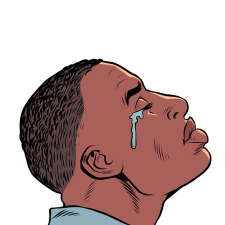 a crying black african man, Sad mood, sadness. human emotionsのイラスト素材
