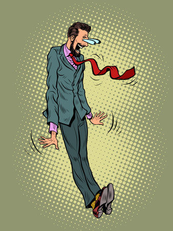 a scared, shocked face, eyes on the forehead The characteristic emotional pose of a businessman manのイラスト素材