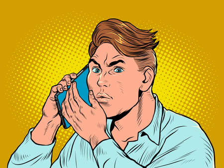 an alarmed man is talking on the phoneのイラスト素材