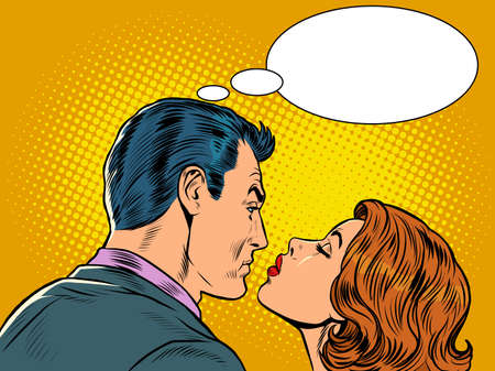retro kiss of a man and a woman. A couple in love. Husband and wifeのイラスト素材