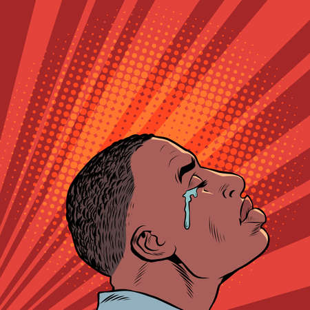 a crying black african american man, Sad mood, sadness. human emotionsのイラスト素材