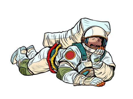 The joyful astronaut is lying down. Relaxed funny pose. Peace and relaxationのイラスト素材