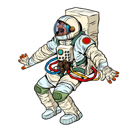A joyful surprised astronaut, Human positive emotions. Funny poseのイラスト素材