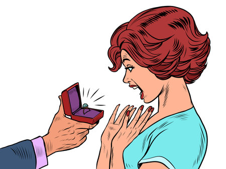 A man gives a woman an engagement ring, Joyful girlのイラスト素材