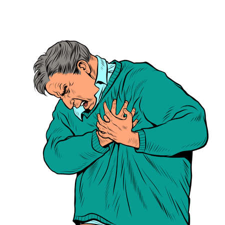 an elderly man heart pain, myocardial infarction hypertensive crisis arrhythmia and other diseases of cardiologyのイラスト素材