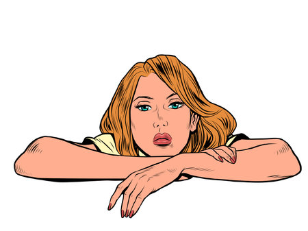 the woman is lying with her head on her hands, looking straightのイラスト素材