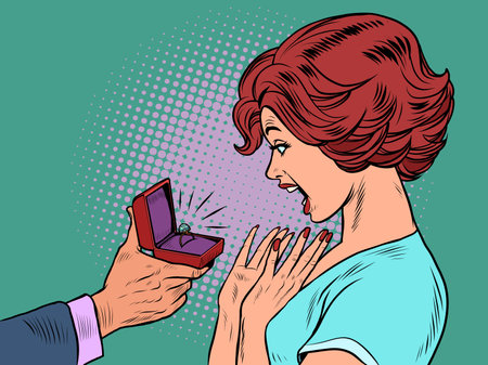 A man gives a woman an engagement ring, Joyful girlのイラスト素材