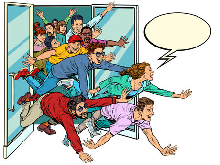 Crowd of people sale, discounts. Stampede danger, a lot of people, excitement panicのイラスト素材