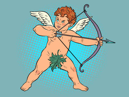 Baby angel Cupid with a bow and arrow, a mythical character of love