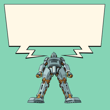 A giant robot stands in a majestic pose. Bottom up view. Artificial intelligenceのイラスト素材