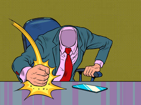 Template the boss without a head gets angry and hits the table with his fistのイラスト素材