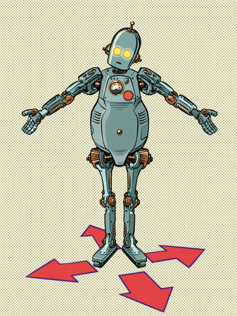 game character robot control right left forward back. Businessman at the fork. difficult decisionのイラスト素材