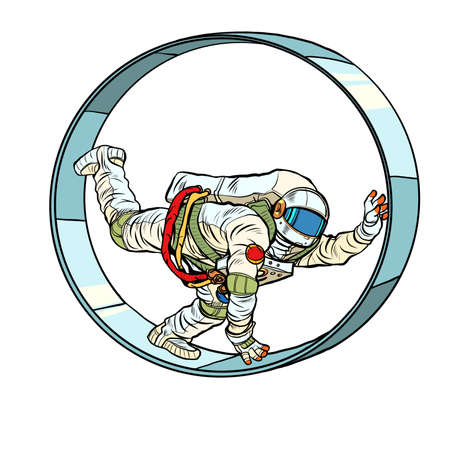 An astronaut in a squirrel wheel. Routine monotonous work. A man in captivity of his affairsのイラスト素材