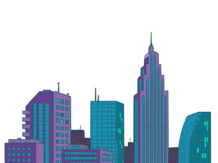 Modern city skyscrapers panorama of tall buildings, urban backgroundのイラスト素材