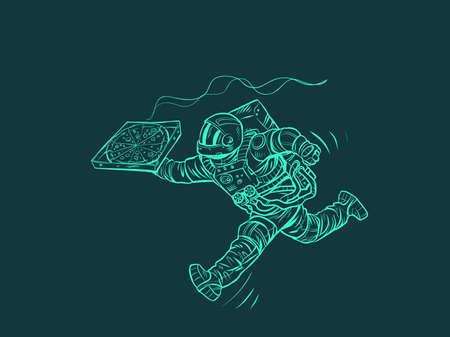 Astronaut pizza delivery. Space courier. street food, italian restaurantのイラスト素材