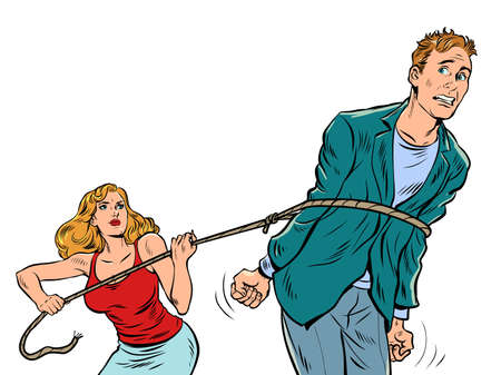 the woman lassoed the man, the girl threw a noose on the man and took him prisoner