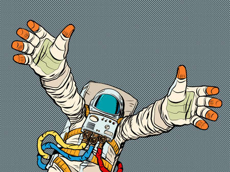 joy greeting astronaut hugs, friendly meeting, good friend extraterrestrial contactのイラスト素材