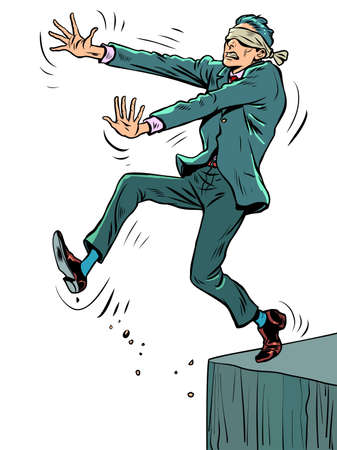 blind businessman step into the abyss. Dangerous decisions. Bandage on the eyesのイラスト素材