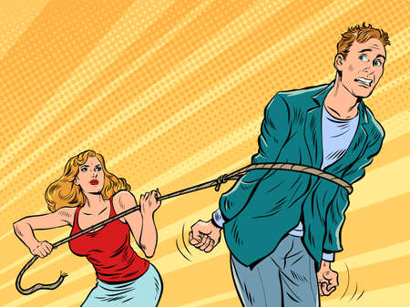 the woman lassoed the man, the girl threw a noose on the man and took him prisonerのイラスト素材