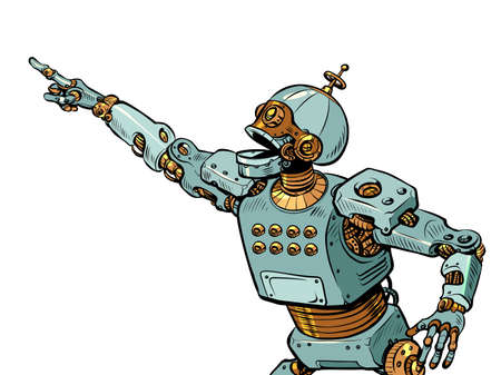 artificial intelligence robot point with their hand. Template advertising announcement news sale. Pop art styleのイラスト素材