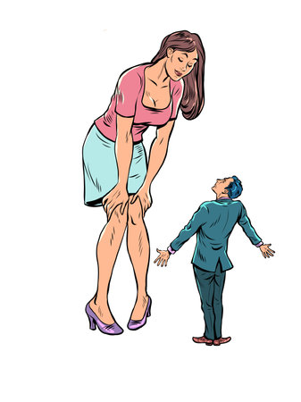 big woman and little man, feminism. Subordination in family relationsのイラスト素材
