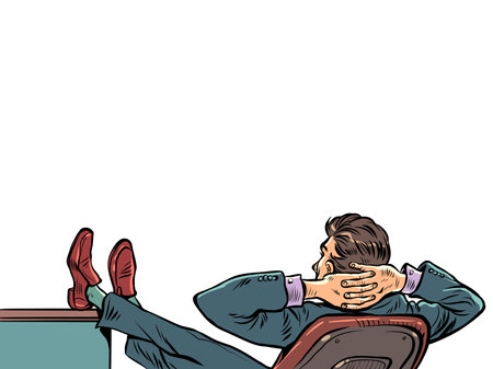 businessman relaxing in office chair, thinking about new tasks, boss at workのイラスト素材