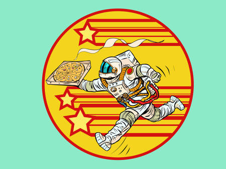 Astronaut pizza delivery. Space courier. street food, italian restaurantのイラスト素材