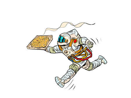 Astronaut pizza delivery. Space courier. street food, italian restaurantのイラスト素材