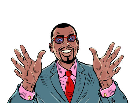 joy greeting african american man hugs, friendly meeting, good friendのイラスト素材
