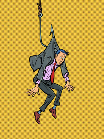 businessman man Lure trap people on a fishing hook. Dangerous loveのイラスト素材