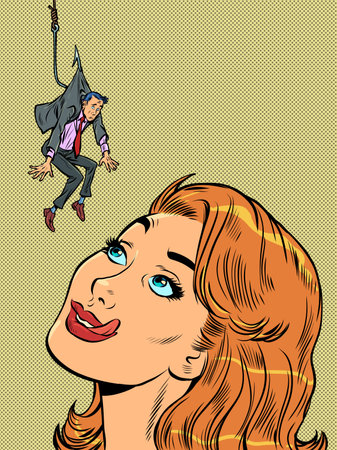 man and woman, temptation Lure trap people on a fishing hook. Dangerous loveのイラスト素材