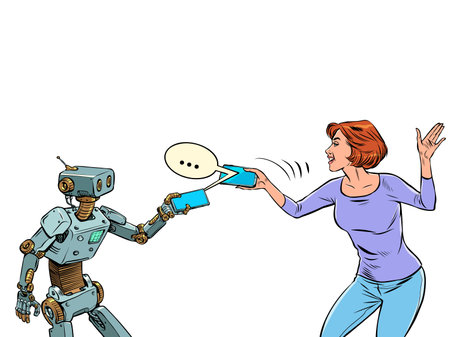 robot and woman communicate in a messenger on the phoneのイラスト素材
