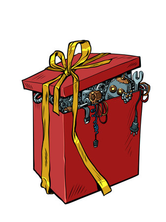 Robot in a gift box artificial intelligence, new year and christmas, birthdayのイラスト素材