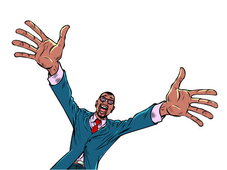 joy greeting african american man hugs, friendly meeting, good friendのイラスト素材