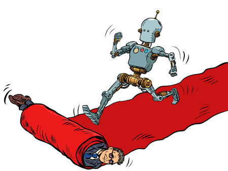 Robot hero on the red carpet carpet of the movie premiere. The winner goes ahead, man is the servantのイラスト素材