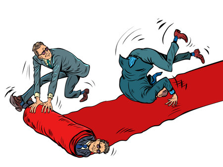 A businessman is rolling down the red carpet carpet of a movie premiere. embarrassment funny fallのイラスト素材