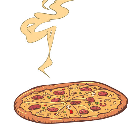 Delicious appetizing pizza. Fast delivery of fast food. Rich Italian cuisine.のイラスト素材