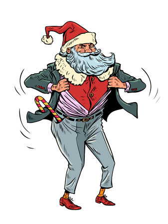 Dress up as a character. Santa Claus takes off his disguise. The season of winter sales and promotions is coming.のイラスト素材