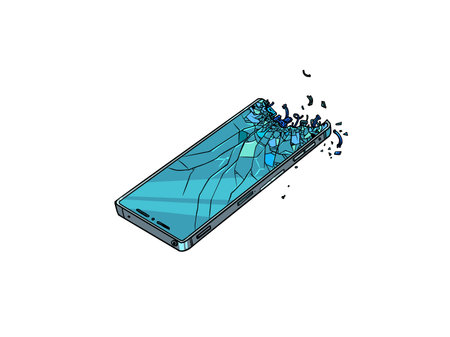 Broken broken smartphone. Repair and maintenance service for technical devices. Guarantees for buying a phone in an online store.のイラスト素材