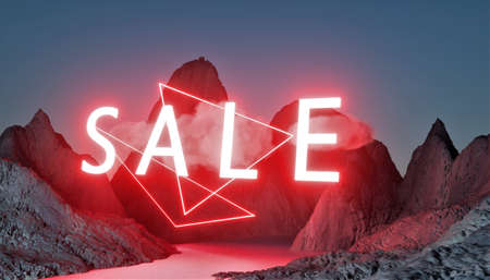 3D sale post with mountainsの写真素材